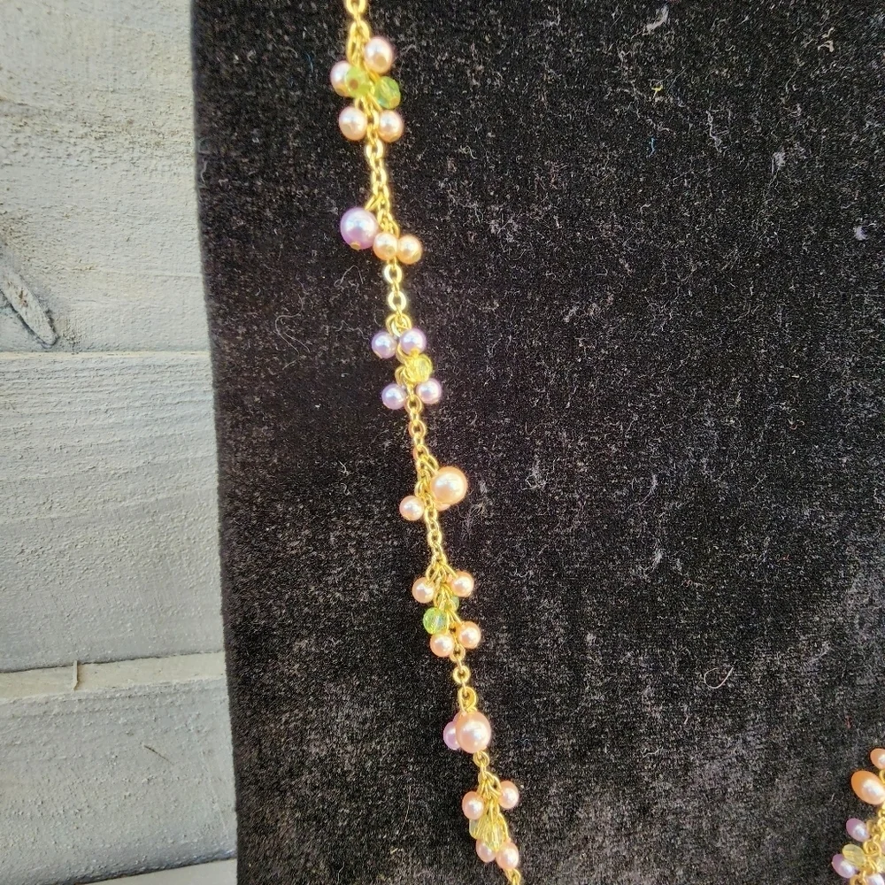 Cookie Lee Gold Necklace With Pink And Green Beads #82285 NWT